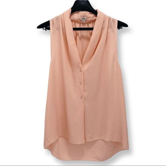 Wilfred Women's Shirt Top Sleeveless Sheer V-neck Button Up Hi-Low Peach Small - Picture 1 of 14